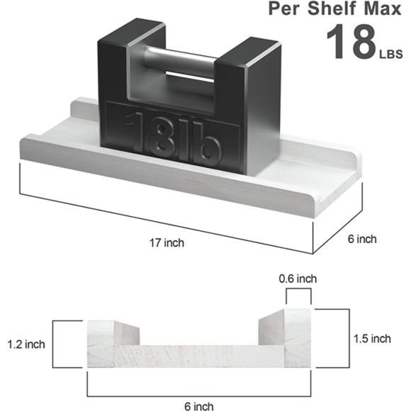 Floating Shelves Wall Mounted Set of 2, 17 Inch Rustic Wood Wall Shelves Storage - Picture 5 of 5